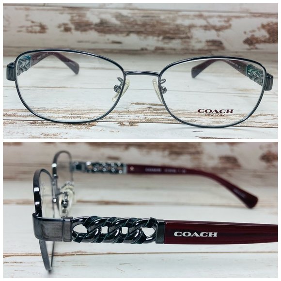 Coach Rectangular Gunmetal Black And Cherry Eyeglasses Glasses Frames NWOT - Picture 1 of 12